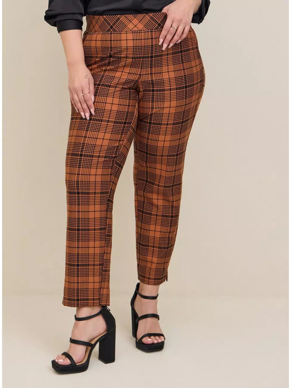 Torrid Women's Plus Size 2 tall Orange Black Plaid Pull-On Ankle Career Pants